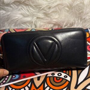 Mario Valentino Black Leather Zip Wallet
